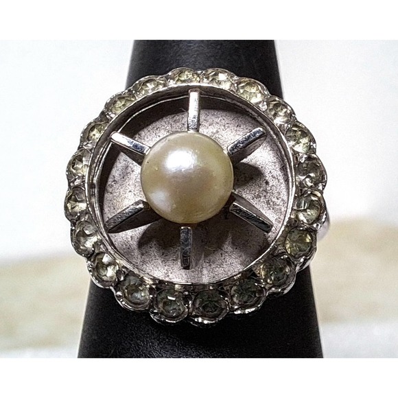 Vintage Theda Sterling Art Deco Pearl Ring Sz 6.5 Adj - Picture 6 of 7